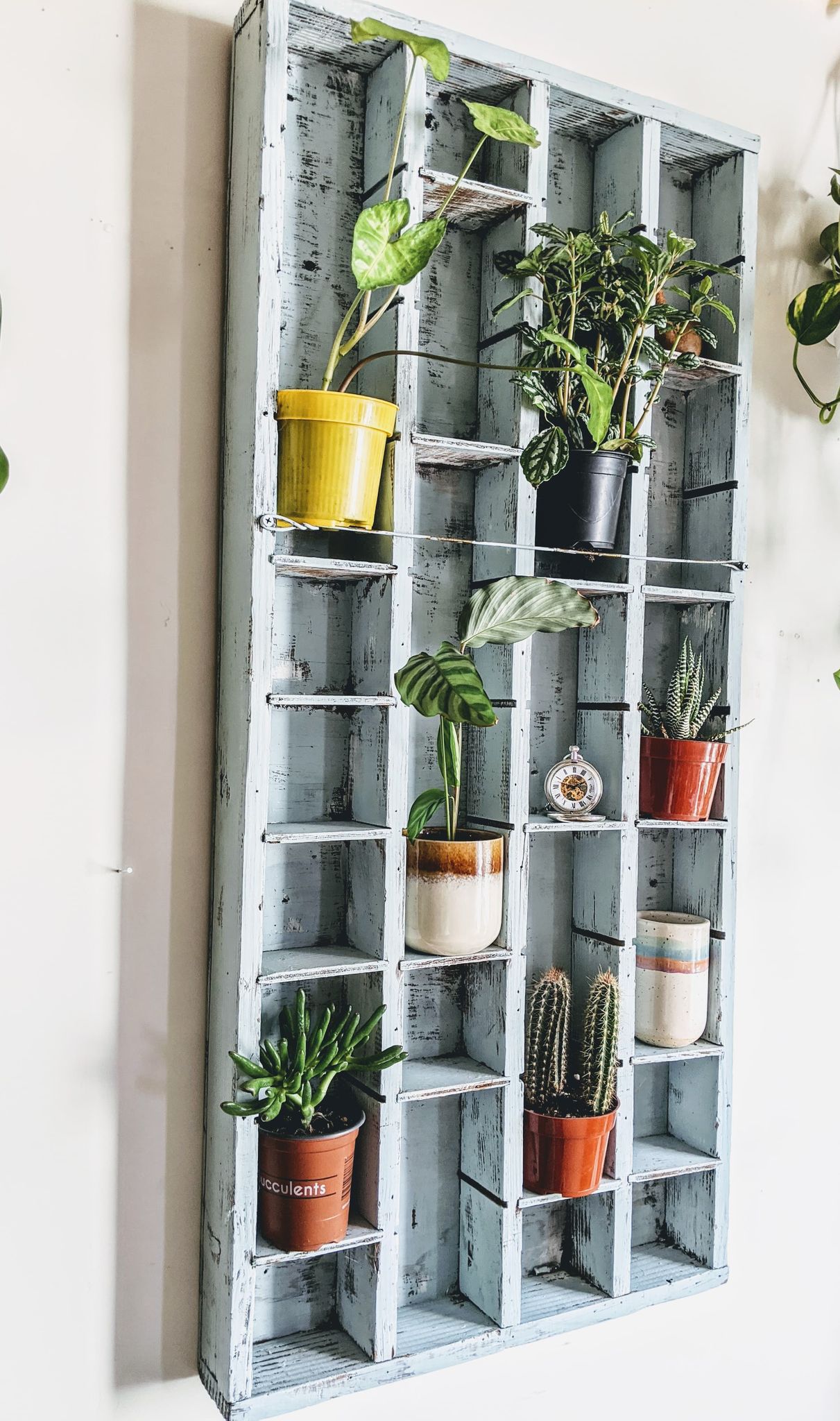 Rustic Blue Shelf Post Office Style Vintage Retro Distressed Paint