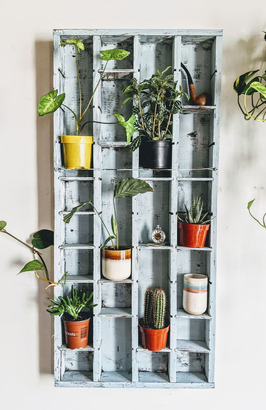 Rustic Blue Shelf Post Office Style Vintage Retro Distressed Paint