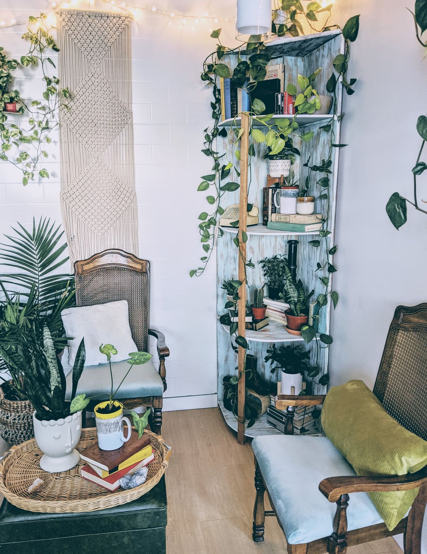 Tall Wood Shelf 4 Levels Vintage Retro Seaglass Blue Color