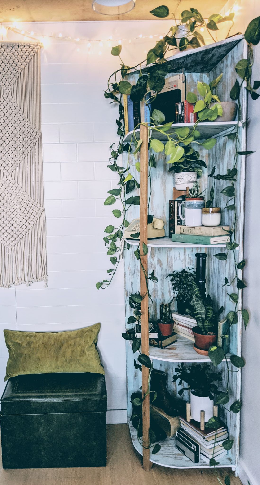 Tall Wood Shelf 4 Levels Vintage Retro Seaglass Blue Color