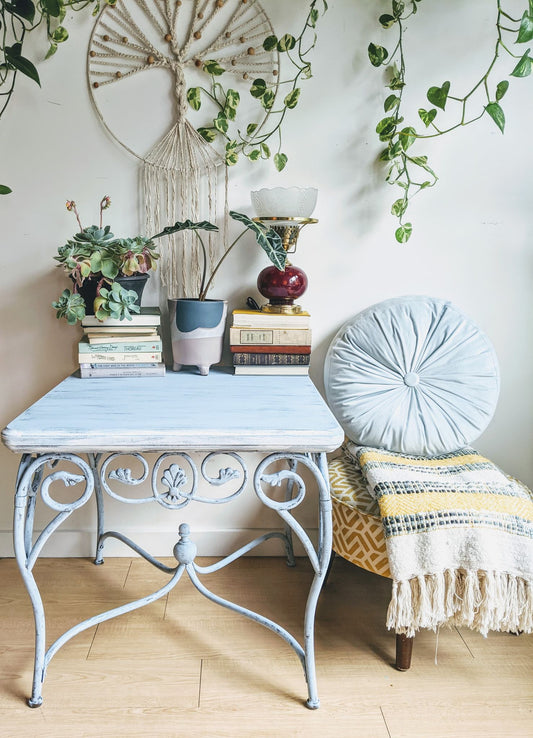 victorian retro vintage blue and black distressed paint tables
