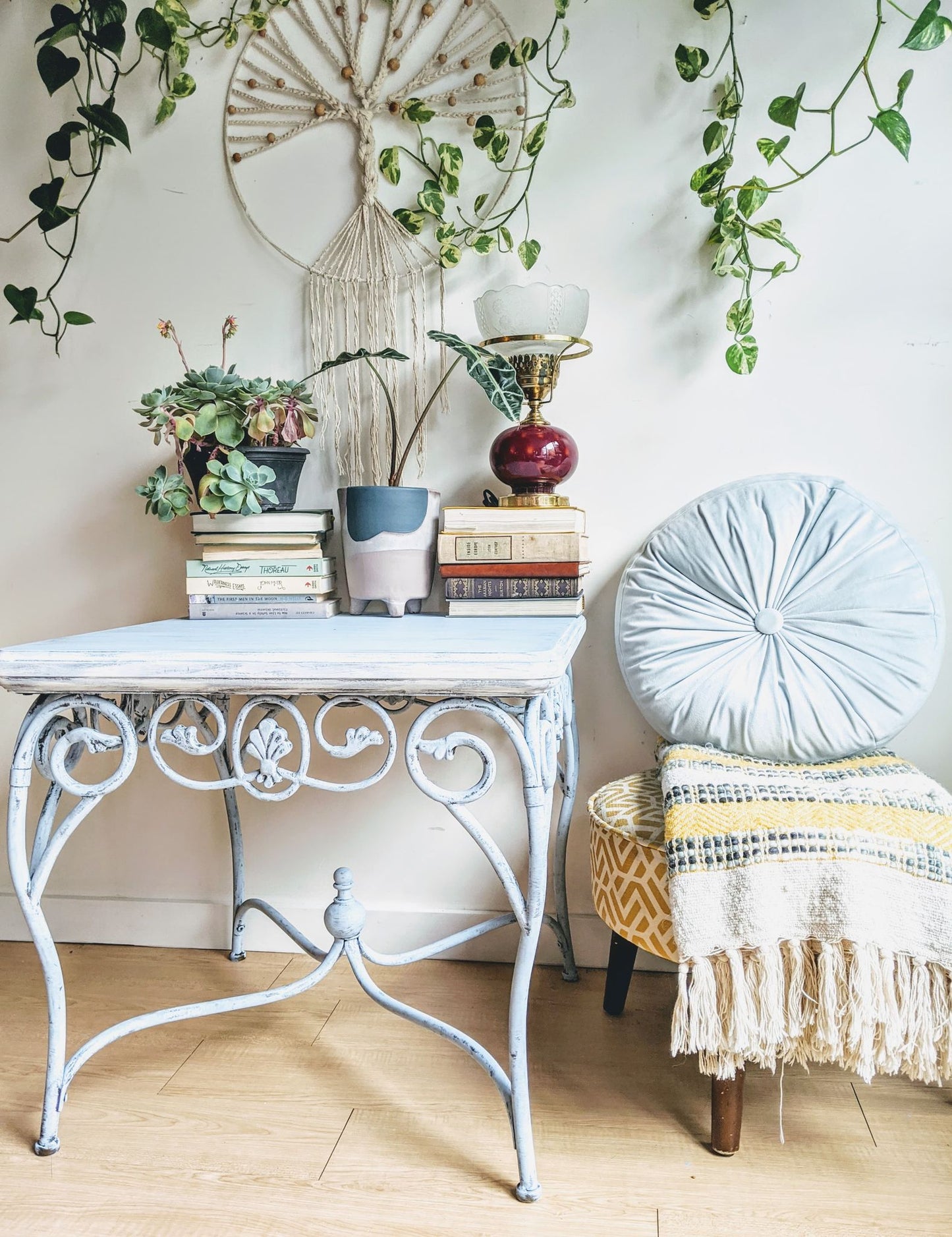 victorian retro vintage blue and black distressed paint tables  Edit alt text