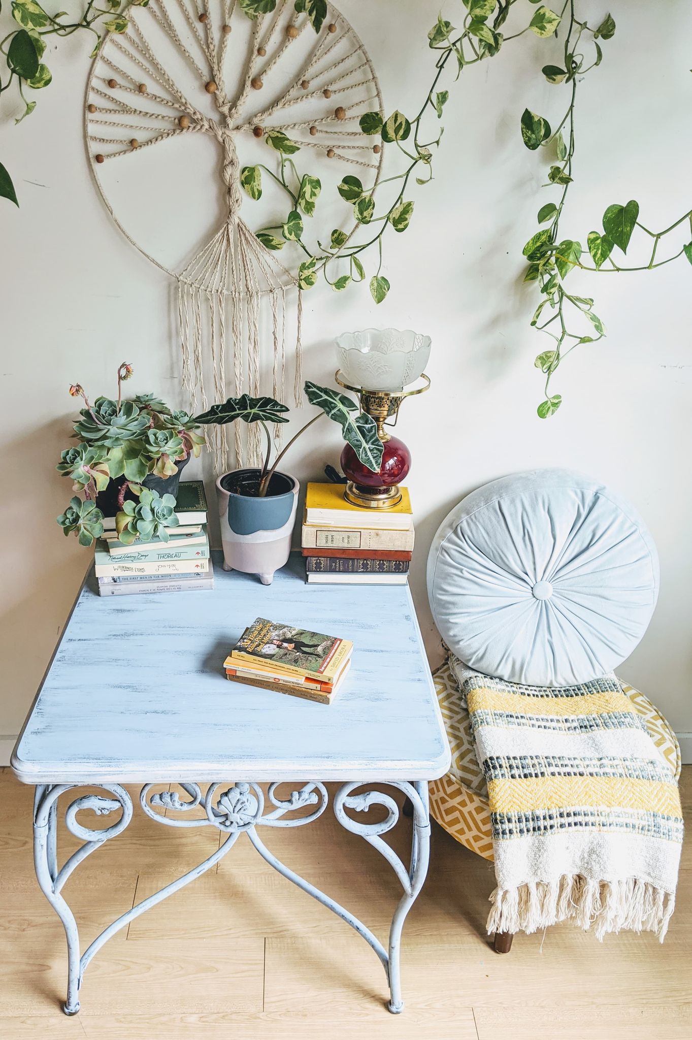 victorian retro vintage blue and black distressed paint tables  Edit alt text