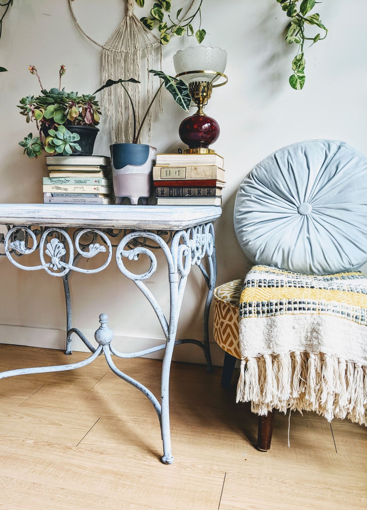 victorian retro vintage blue and black distressed paint tables  Edit alt text