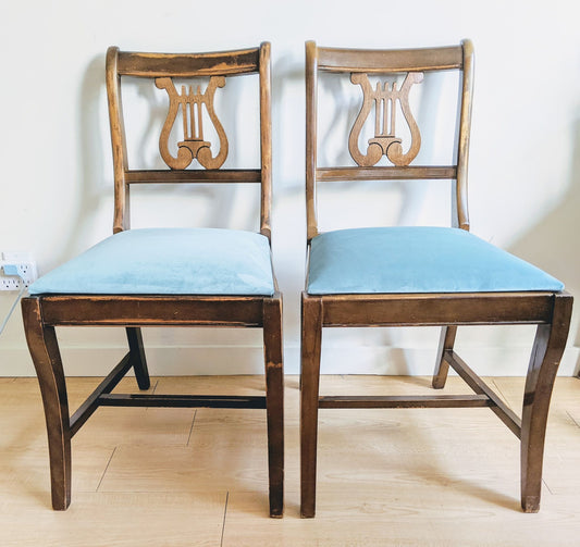 Harp Chair Joanne Newsom Velvet Blue Vintage Orchestra 50s