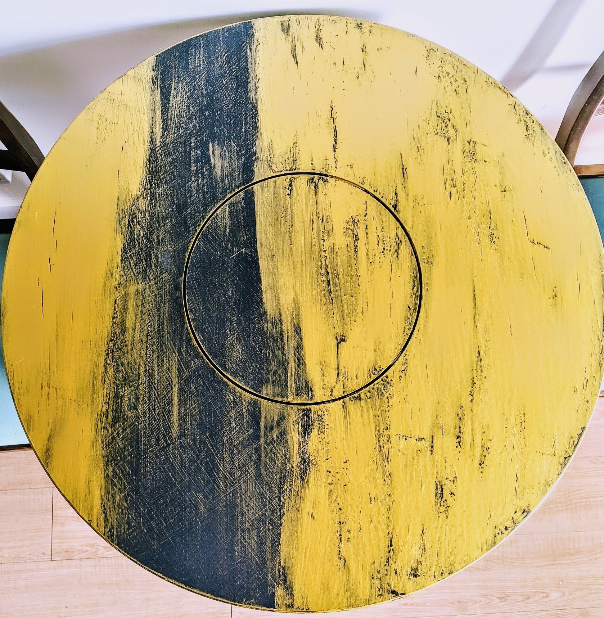 Supernova Saturn Gold and Dark Blue Round Table With Lower Shelf Bohemian Style  Edit alt text