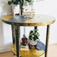 Supernova Saturn Gold and Dark Blue Round Table With Lower Shelf Bohemian Style  Edit alt text