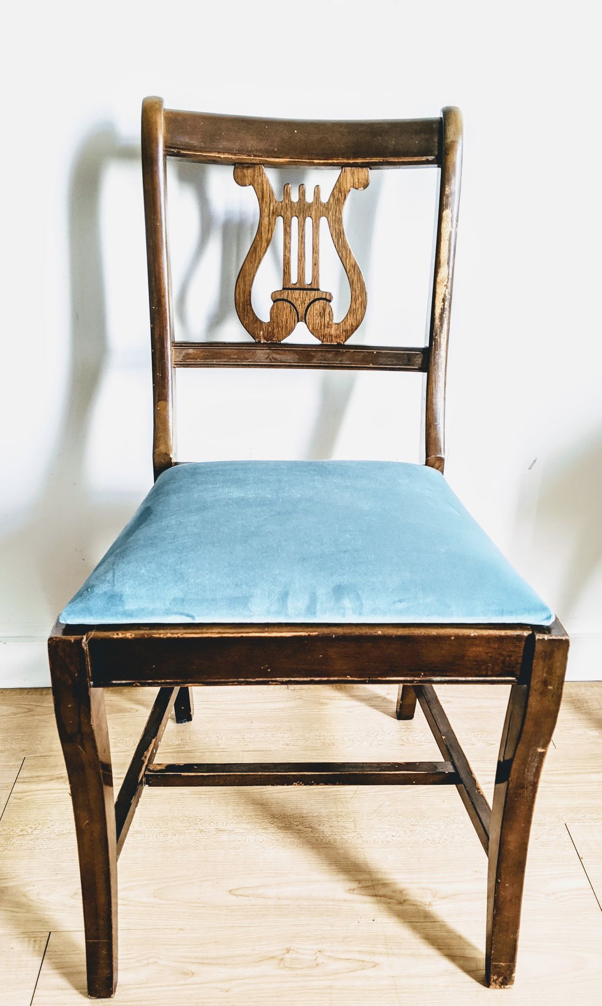 Harp Chair Joanne Newsom Velvet Blue Vintage Orchestra 50s  Edit alt text