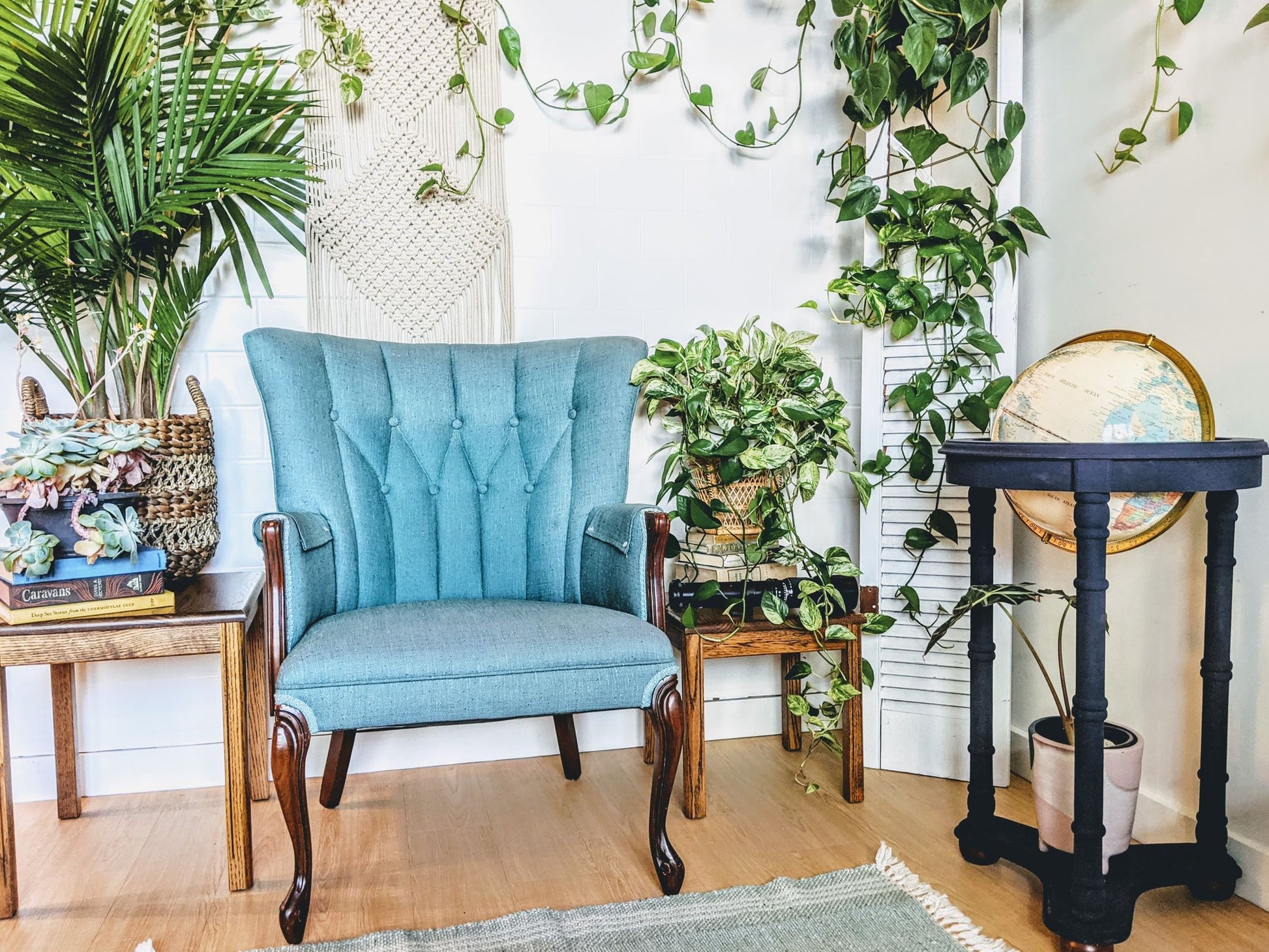 Blue Moon Vintage Retro Teal Wing Back Arm chair