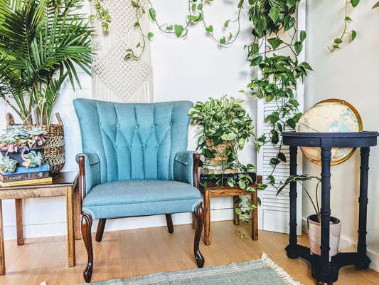 Blue Moon Vintage Retro Teal Wing Back Arm chair