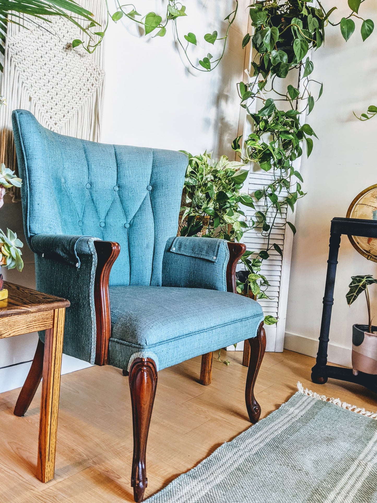 Blue Moon Vintage Retro Teal Wing Back Arm chair  Edit alt text