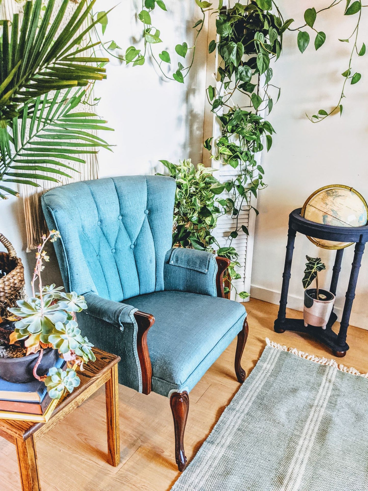 Blue Moon Vintage Retro Teal Wing Back Arm chair  Edit alt text