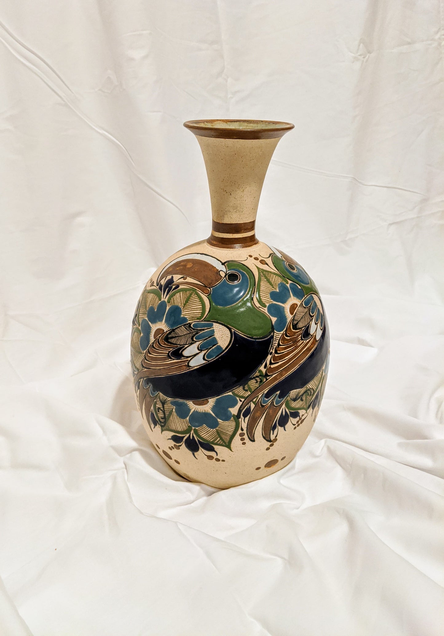 Toucan Ceramic Vintage Retro Floral Beige Vase Victoria BC Canada Vancouver Island Thrift Secondhand Used