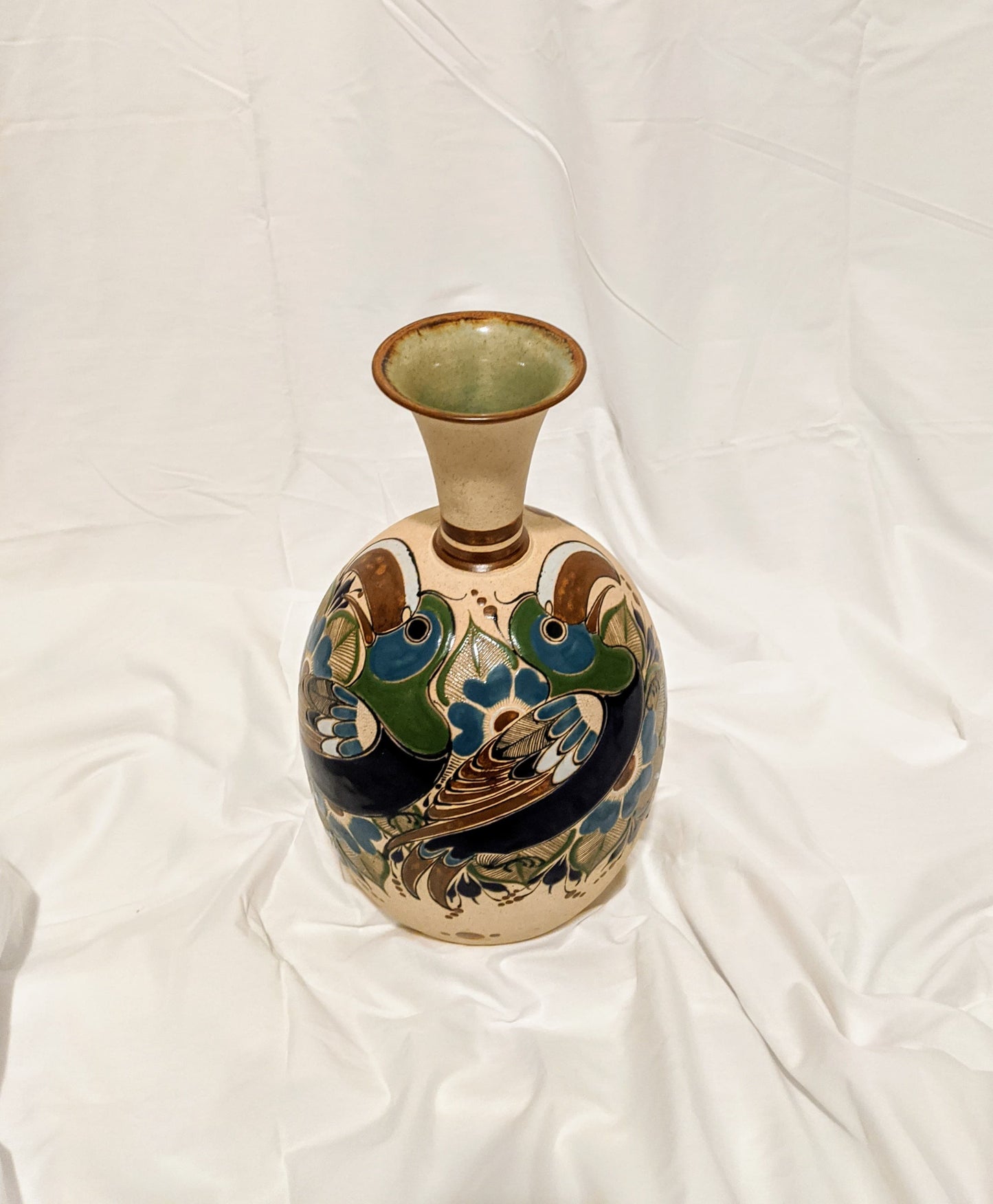 Toucan Ceramic Vintage Retro Floral Beige Vase Victoria BC Canada Vancouver Island Thrift Secondhand Used