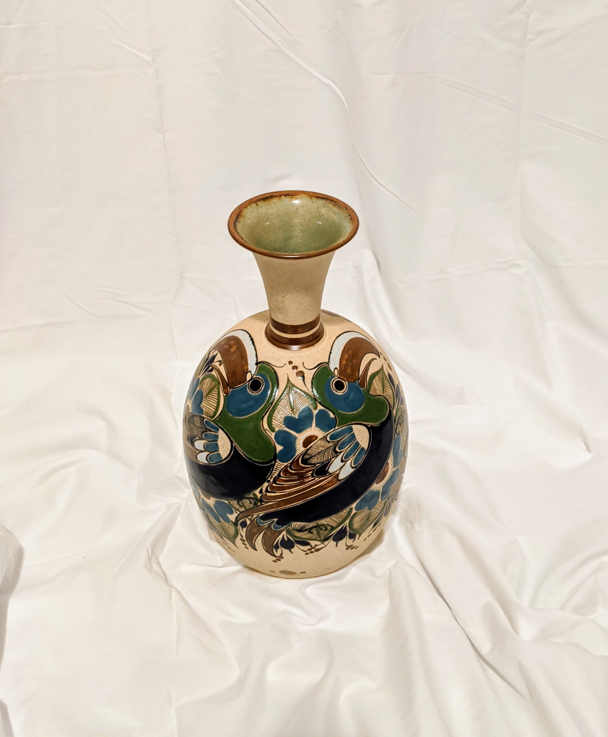 Toucan Ceramic Vintage Retro Floral Beige Vase Victoria BC Canada Vancouver Island Thrift Secondhand Used