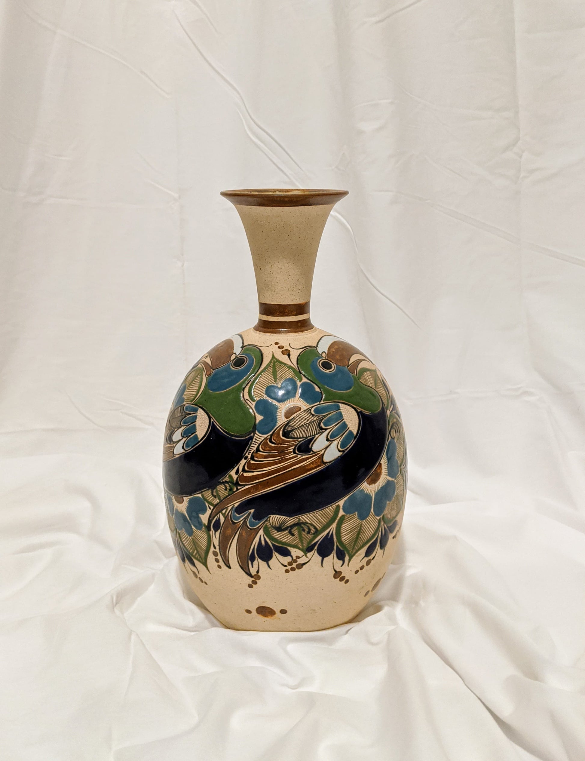 Toucan Ceramic Vintage Retro Floral Beige Vase Victoria BC Canada Vancouver Island Thrift Secondhand Used