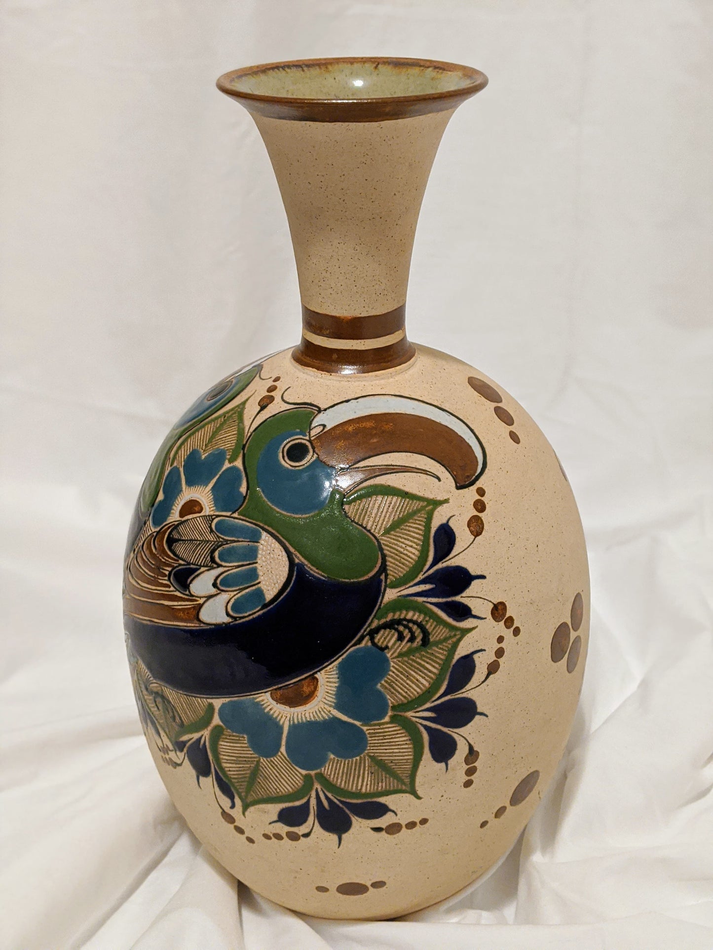 Toucan Ceramic Vintage Retro Floral Beige Vase Victoria BC Canada Vancouver Island Thrift Secondhand Used