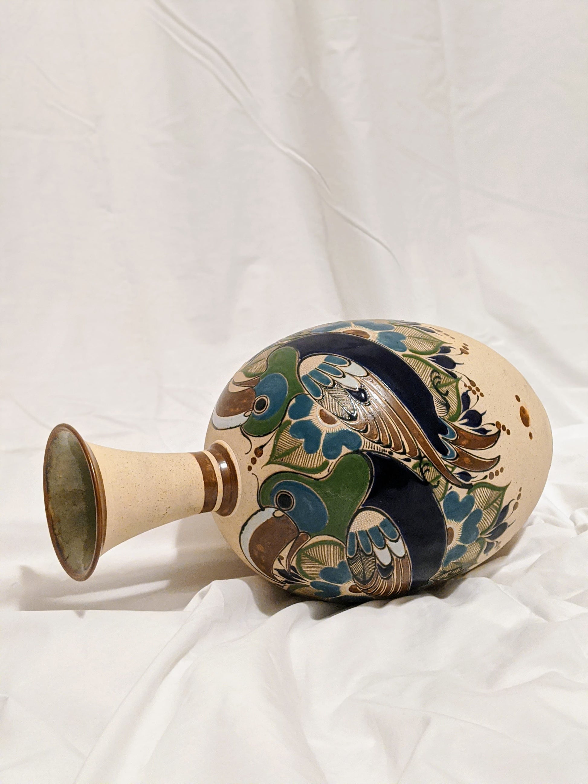 Toucan Ceramic Vintage Retro Floral Beige Vase Victoria BC Canada Vancouver Island Thrift Secondhand Used