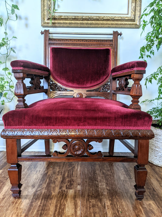Ruby Red Velvet Solid Wood Vintage Royal Throne Chair Victoria BC Canada Second Hand Thrift Used