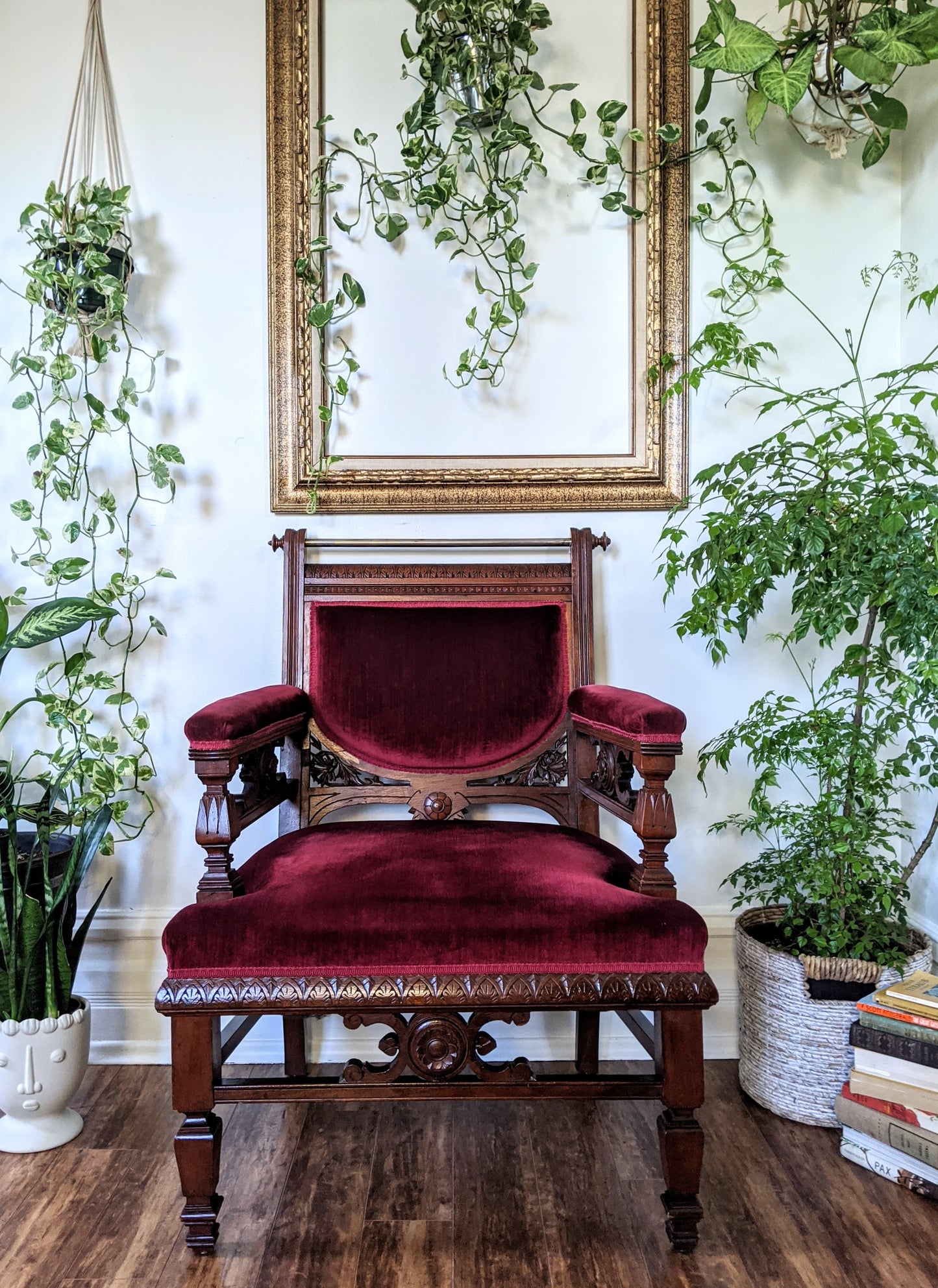 Ruby Red Velvet Solid Wood Vintage Royal Throne Chair Victoria BC Canada Second Hand Thrift Used