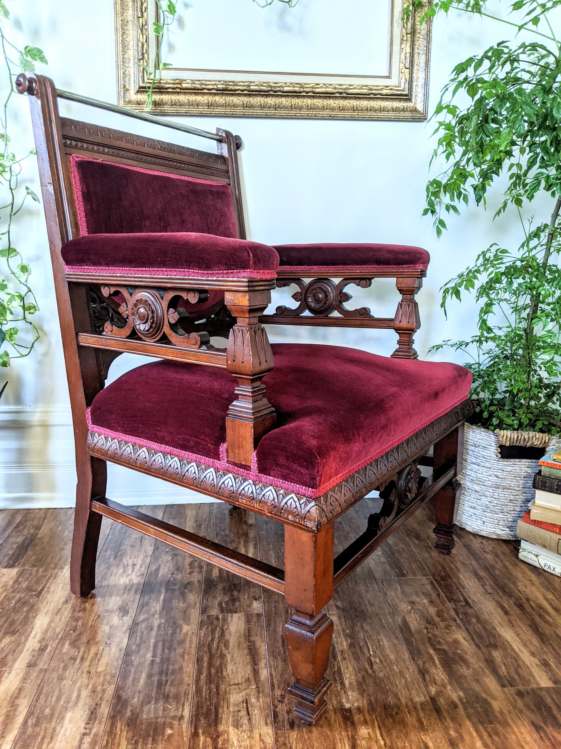 Ruby Red Velvet Solid Wood Vintage Royal Throne Chair Victoria BC Canada Second Hand Thrift Used