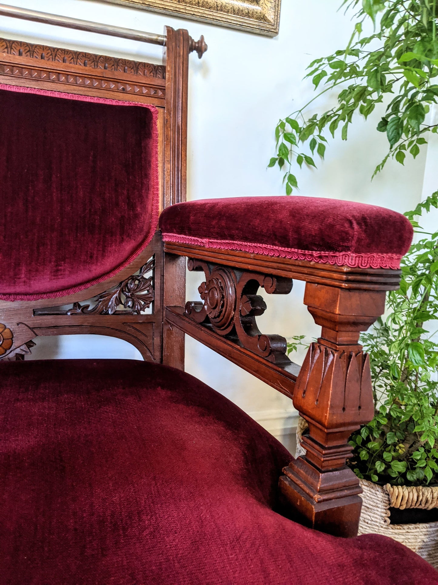 Ruby Red Velvet Solid Wood Vintage Royal Throne Chair Victoria BC Canada Second Hand Thrift Used