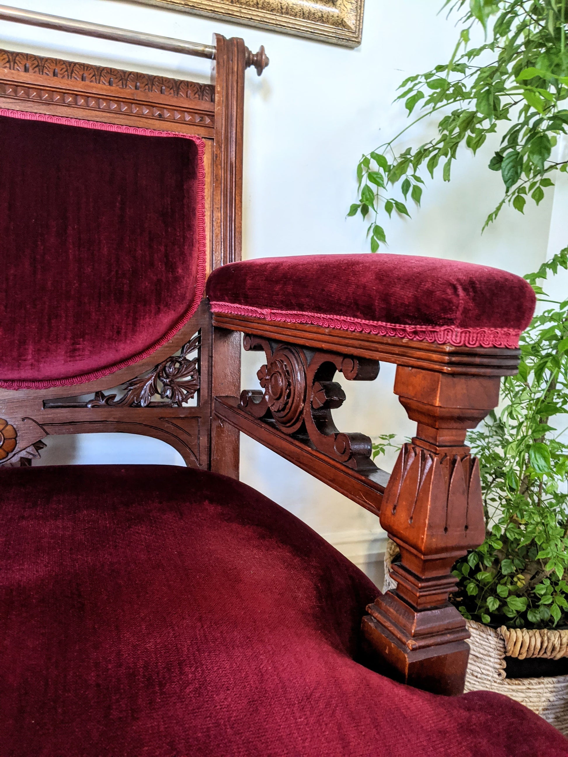 Ruby Red Velvet Solid Wood Vintage Royal Throne Chair Victoria BC Canada Second Hand Thrift Used