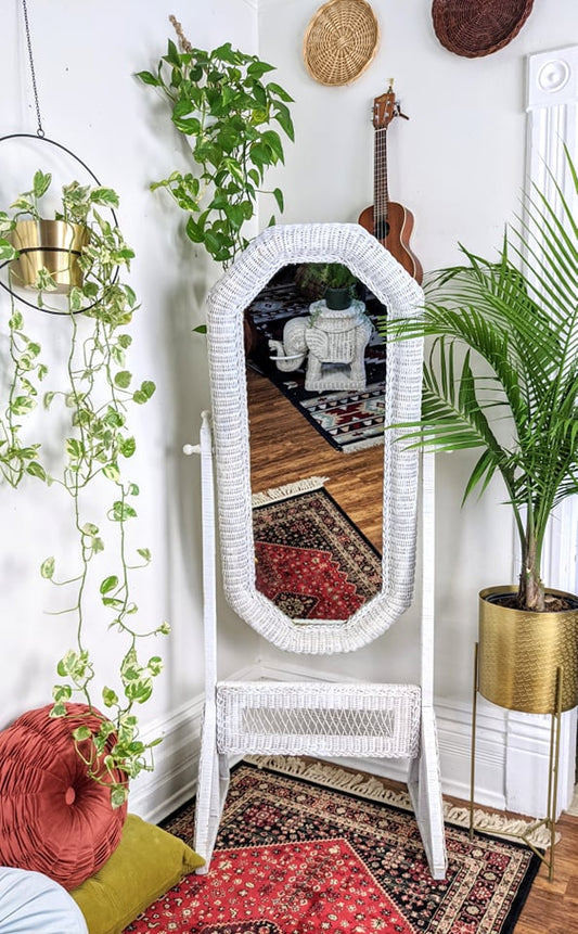 The Cheval White Wicker Mirror