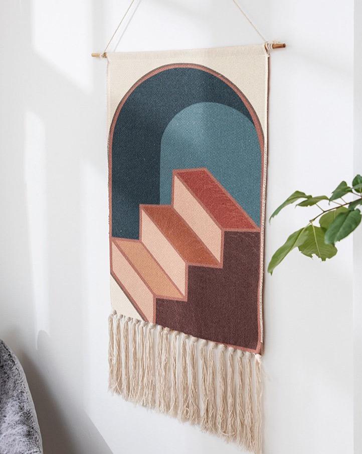 Vintage Abstract Wall Hanger Canvas Cotton Artistic Victoria BC Canada Vancouver Island Unique Home Decor Bohemian