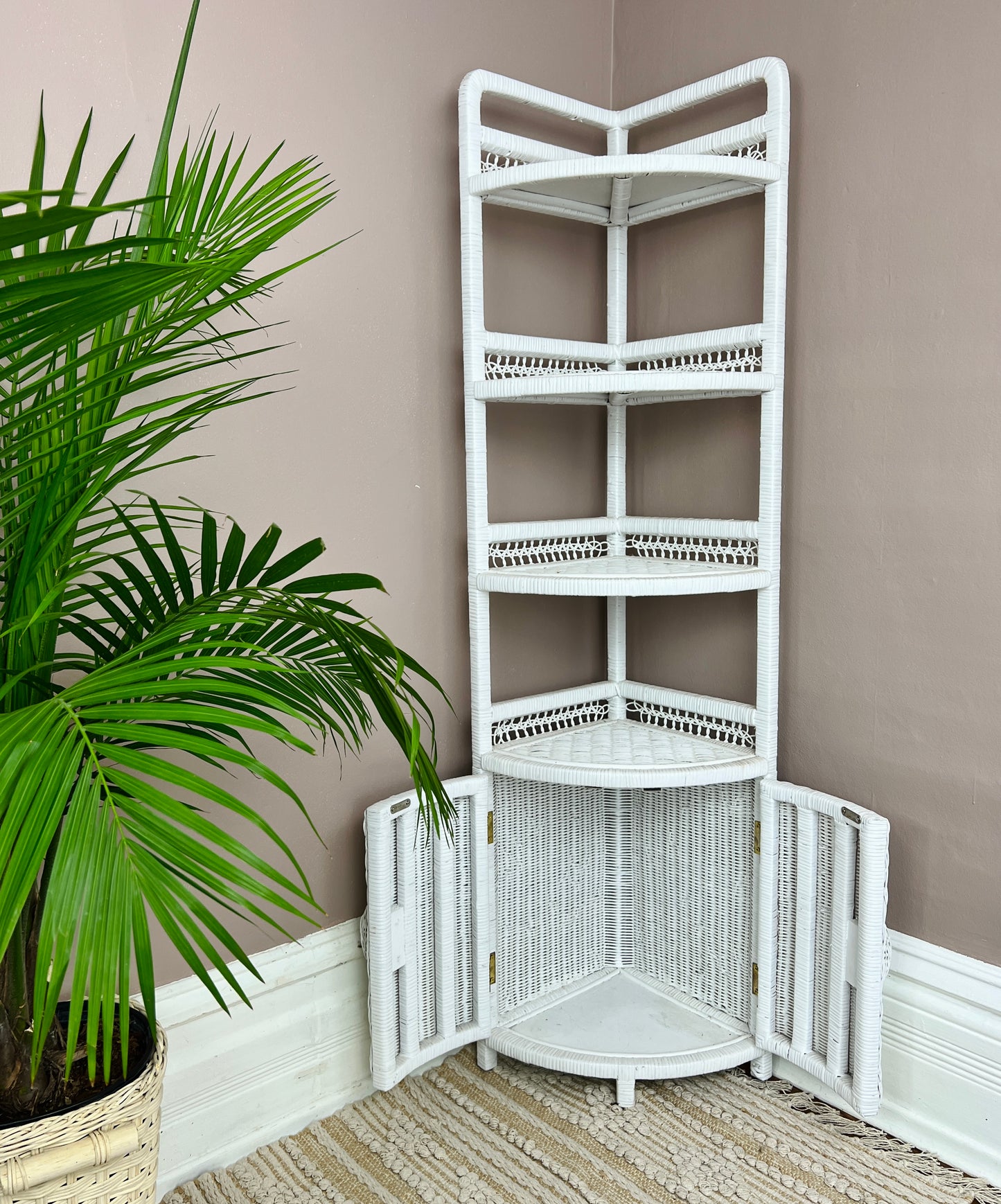 The White Wicker Corner Shelf