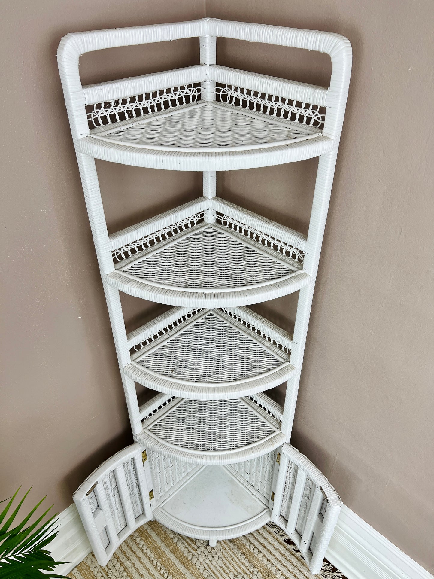 The White Wicker Corner Shelf