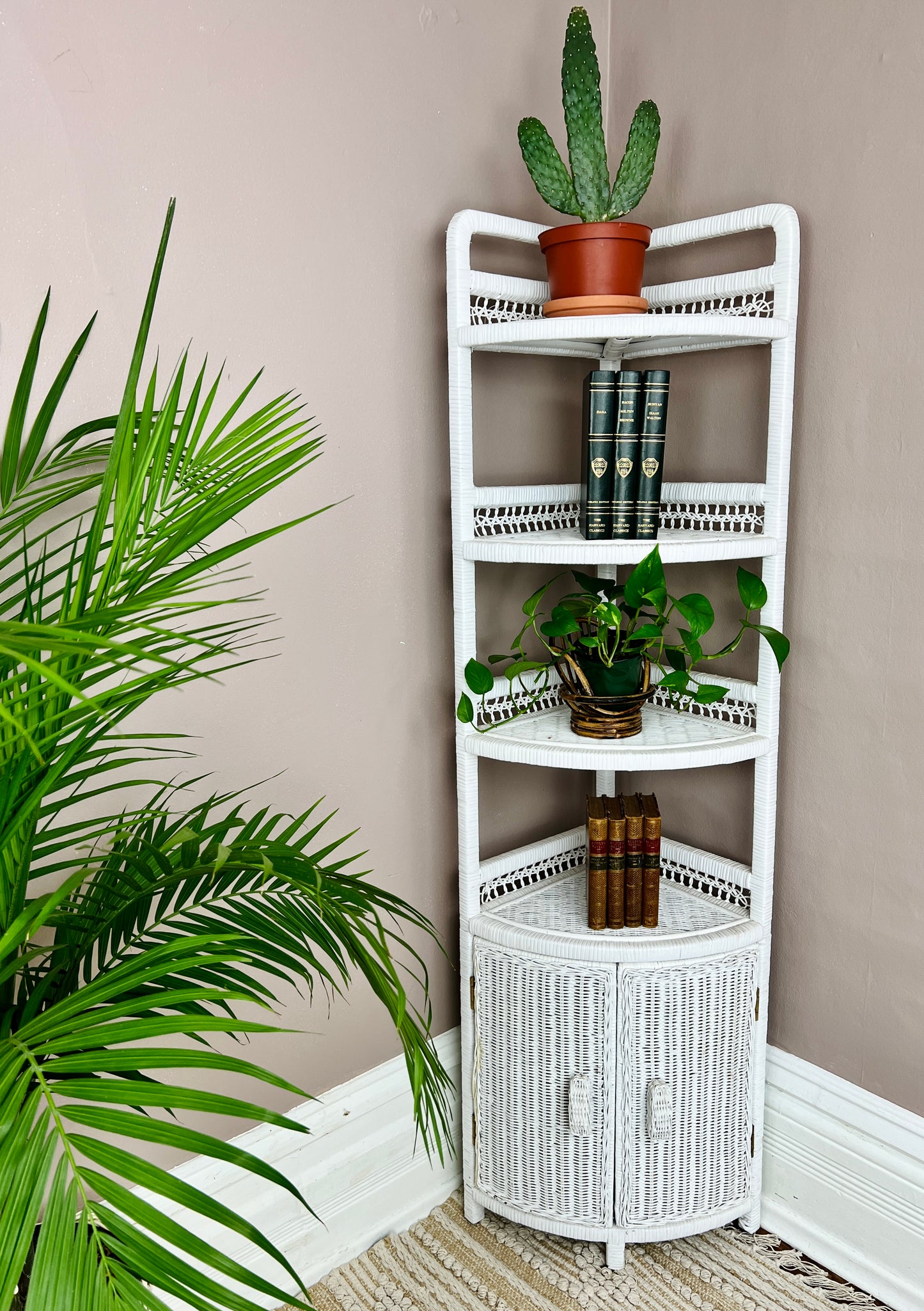 The White Wicker Corner Shelf