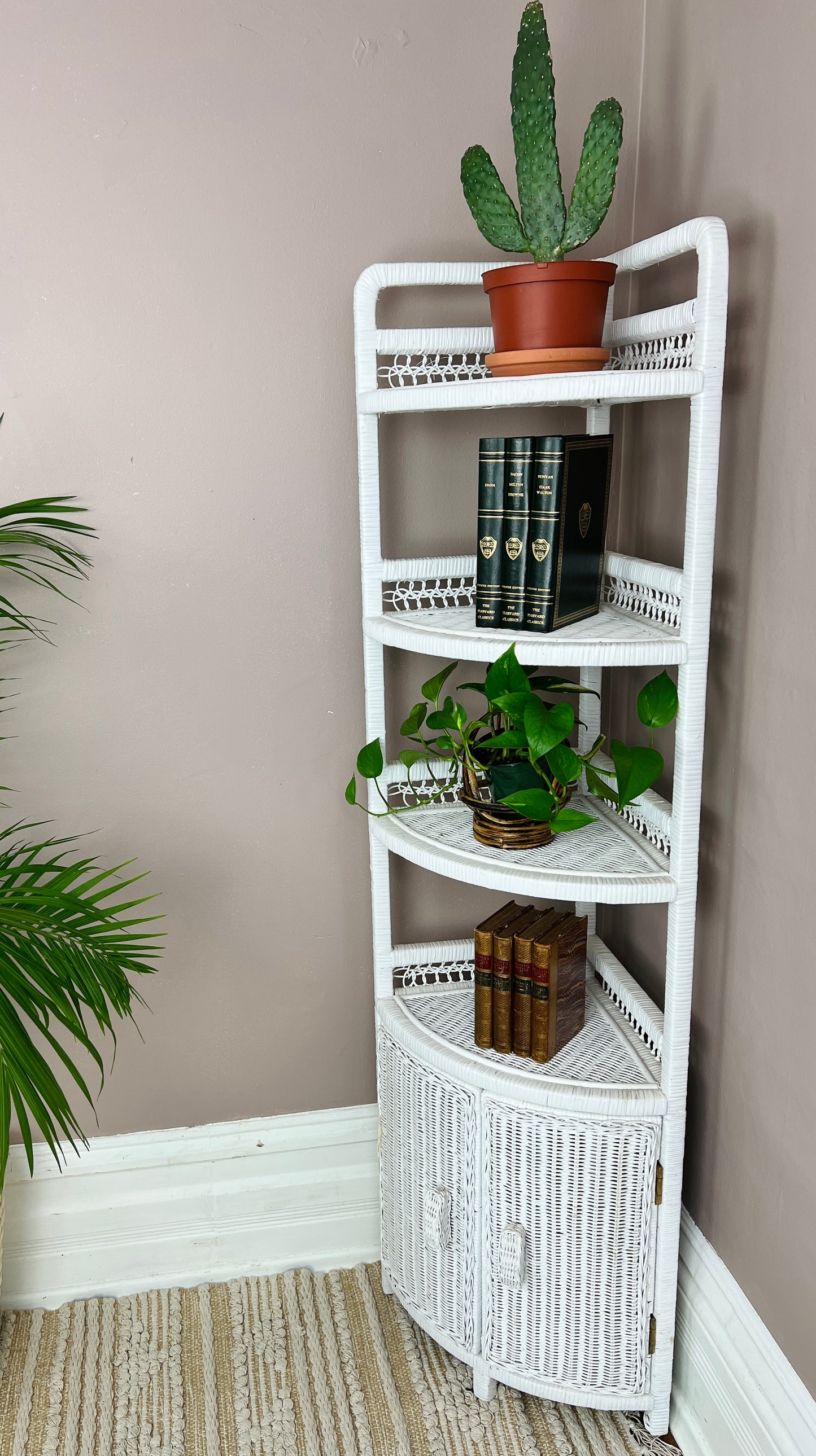 The White Wicker Corner Shelf