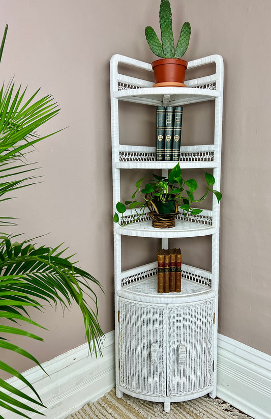 The White Wicker Corner Shelf
