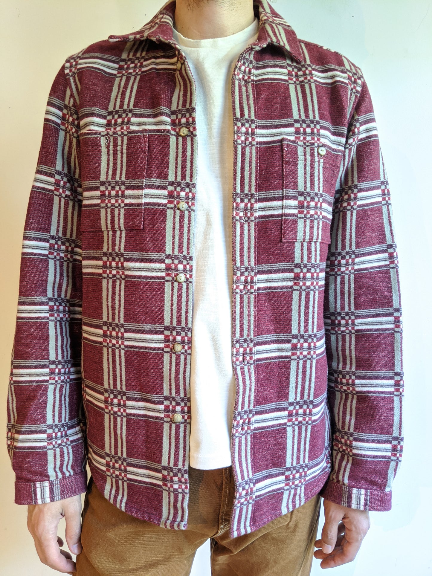 Work Shirt Red Grey Plaid Men Vintage Beacon Style