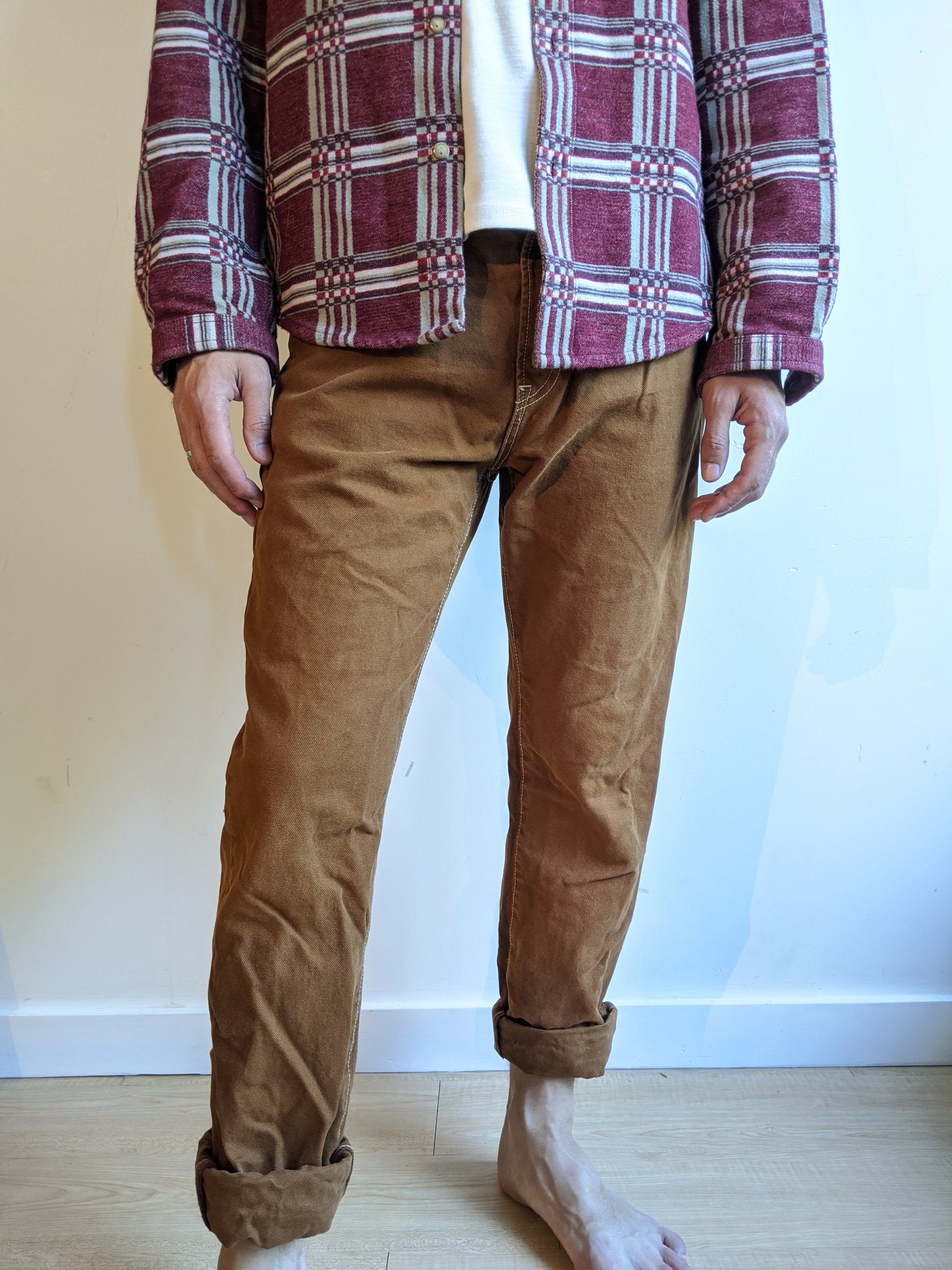 Brown Canvas Work Pants Carhartt Style Carpenter