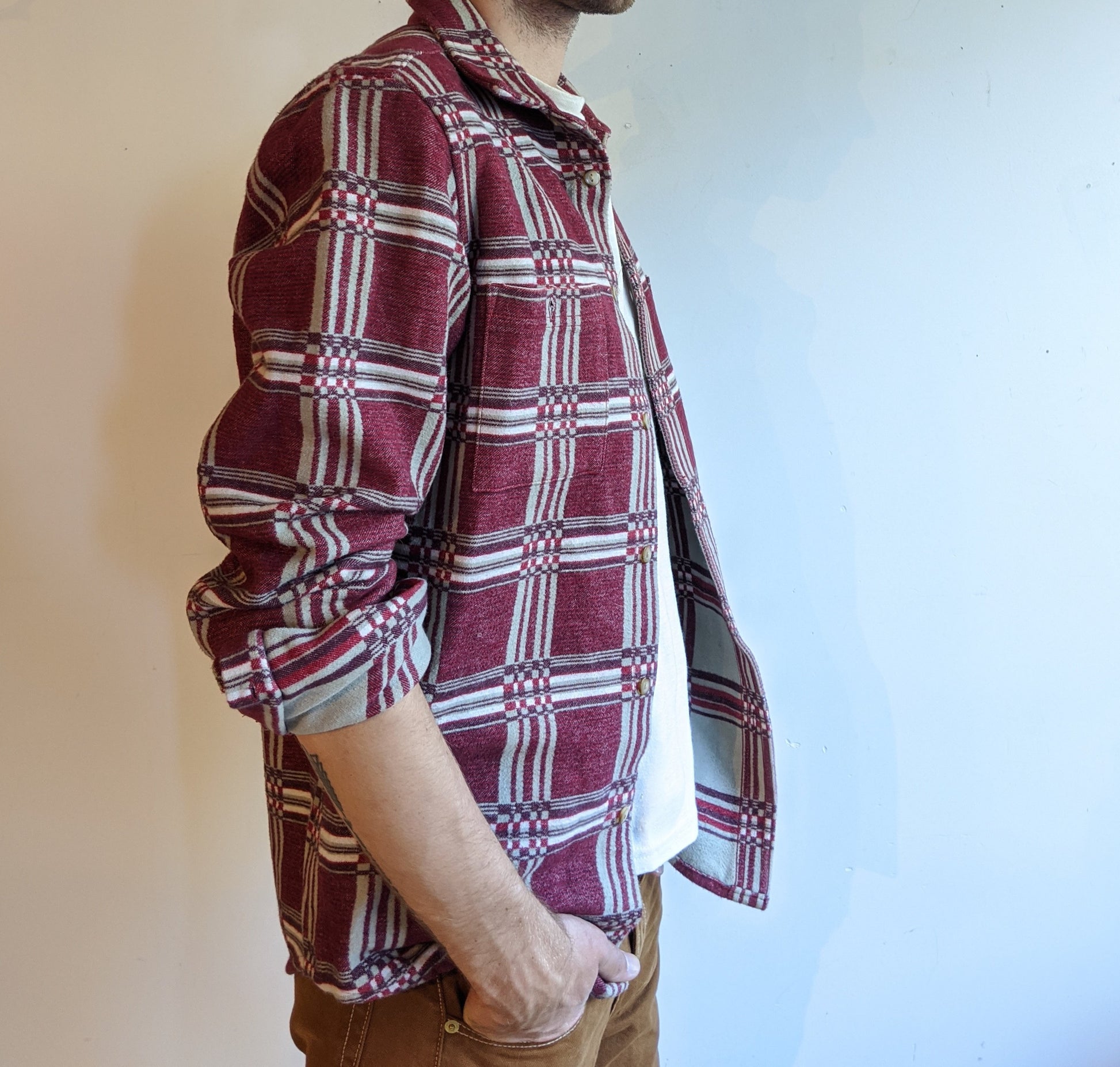 Work Shirt Red Grey Plaid Men Vintage Beacon Style