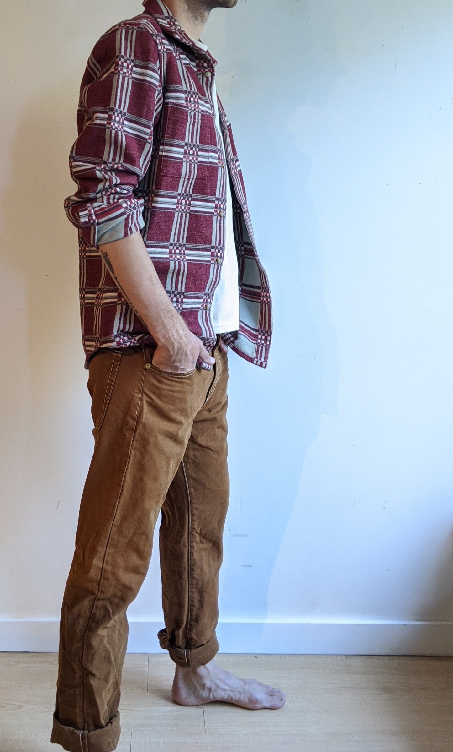 Work Shirt Red Grey Plaid Men Vintage Beacon Style