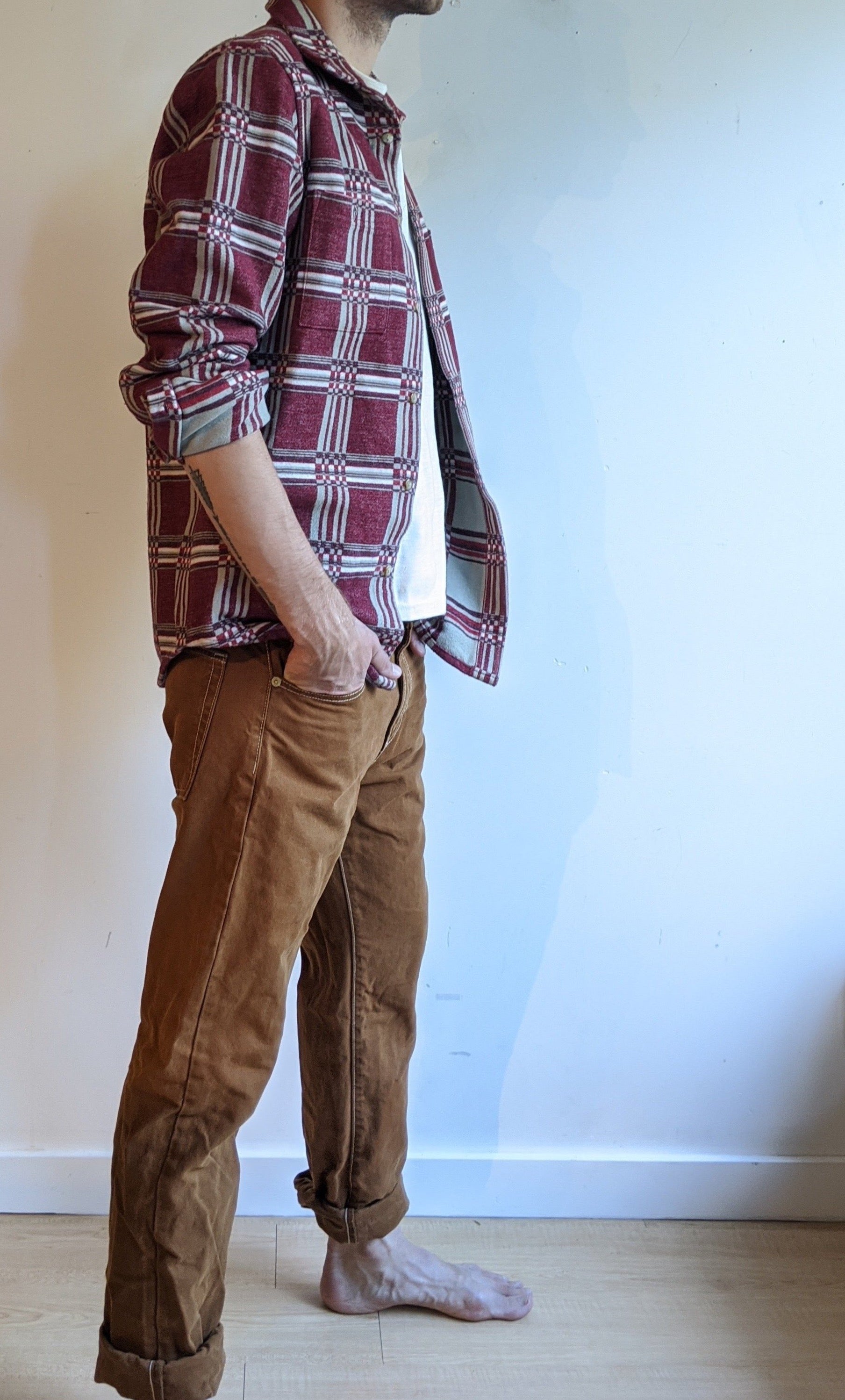 Work Shirt Red Grey Plaid Men Vintage Beacon Style