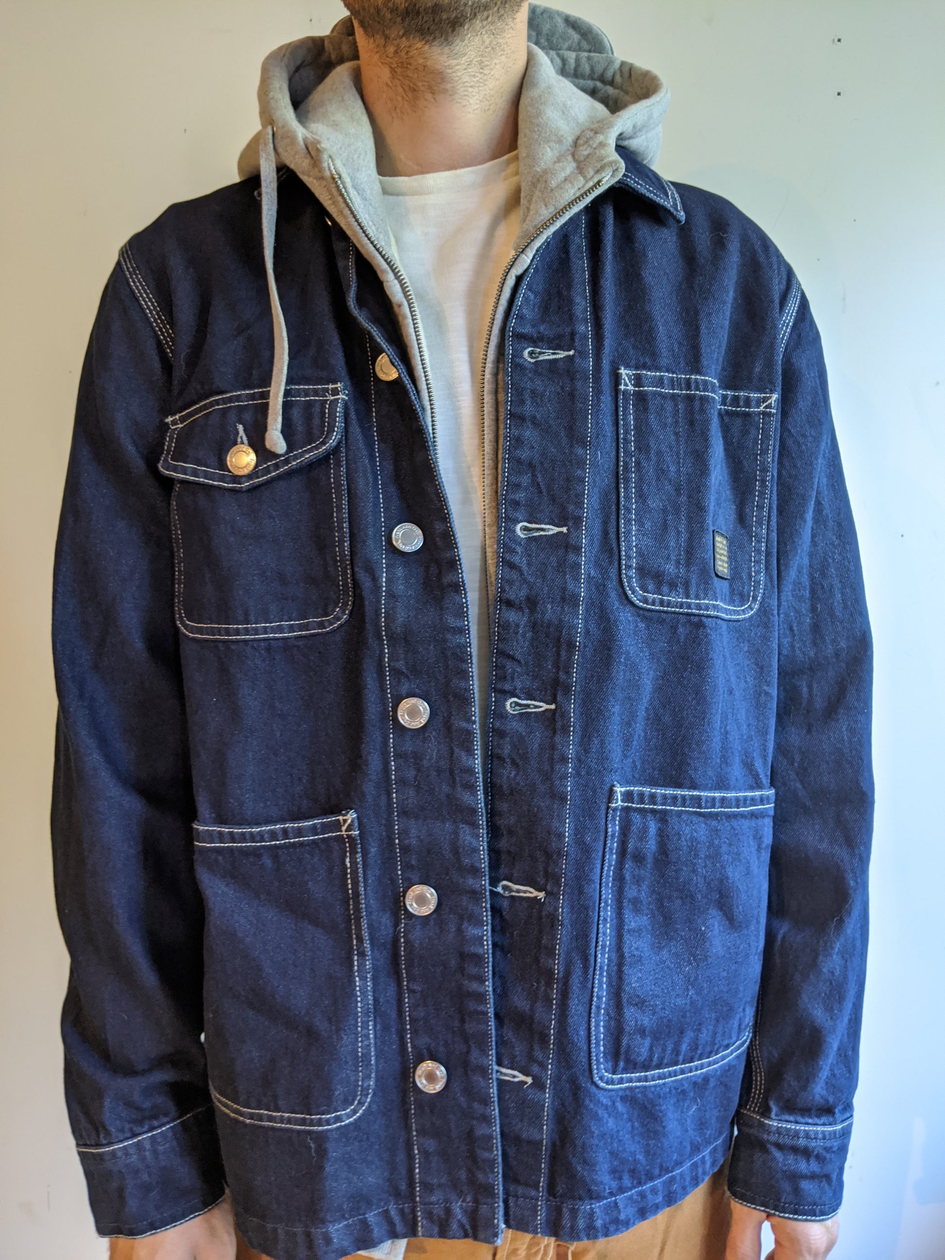 chore jacket blue denim men small paul newman prison