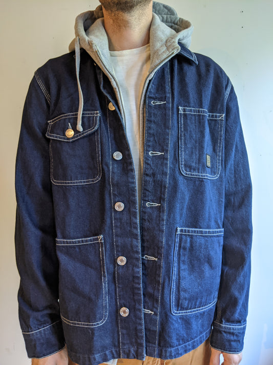 chore jacket blue denim men small paul newman prison