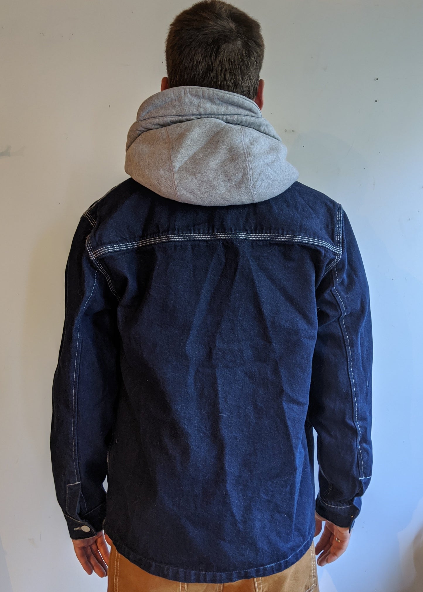 chore jacket blue denim men small paul newman prison