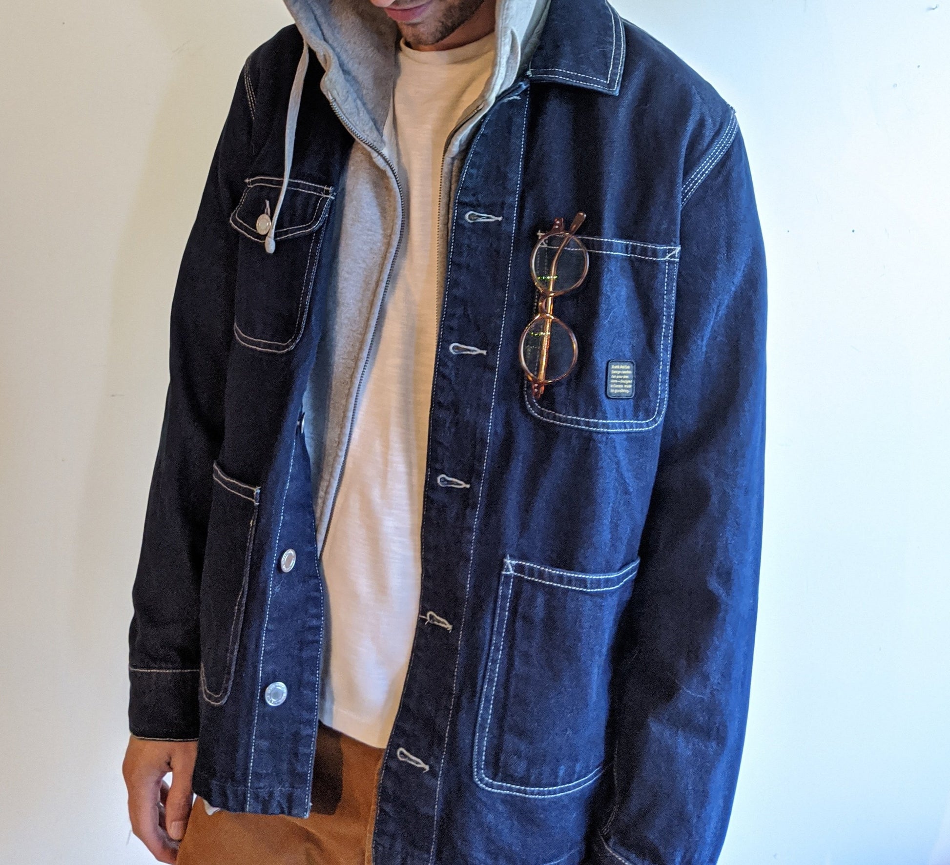 chore jacket blue denim men small paul newman prison