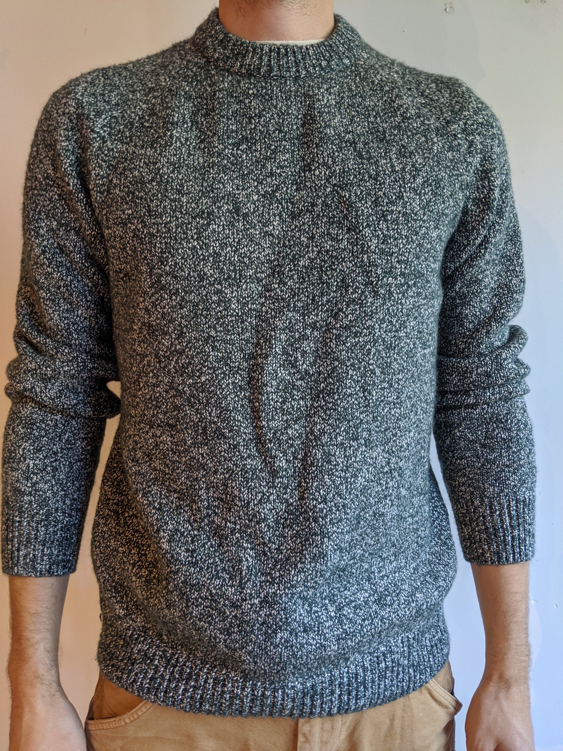 Green & White Wool Sweater Men Fishermen