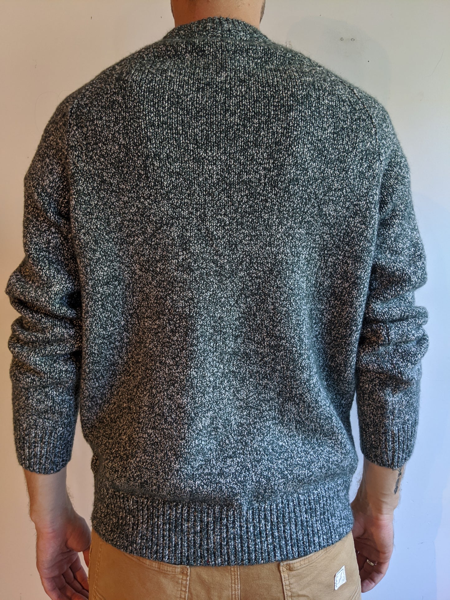 Green & White Wool Sweater Men Fishermen