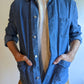 French Style Worker Jacket Shirt Blue Men Cotton