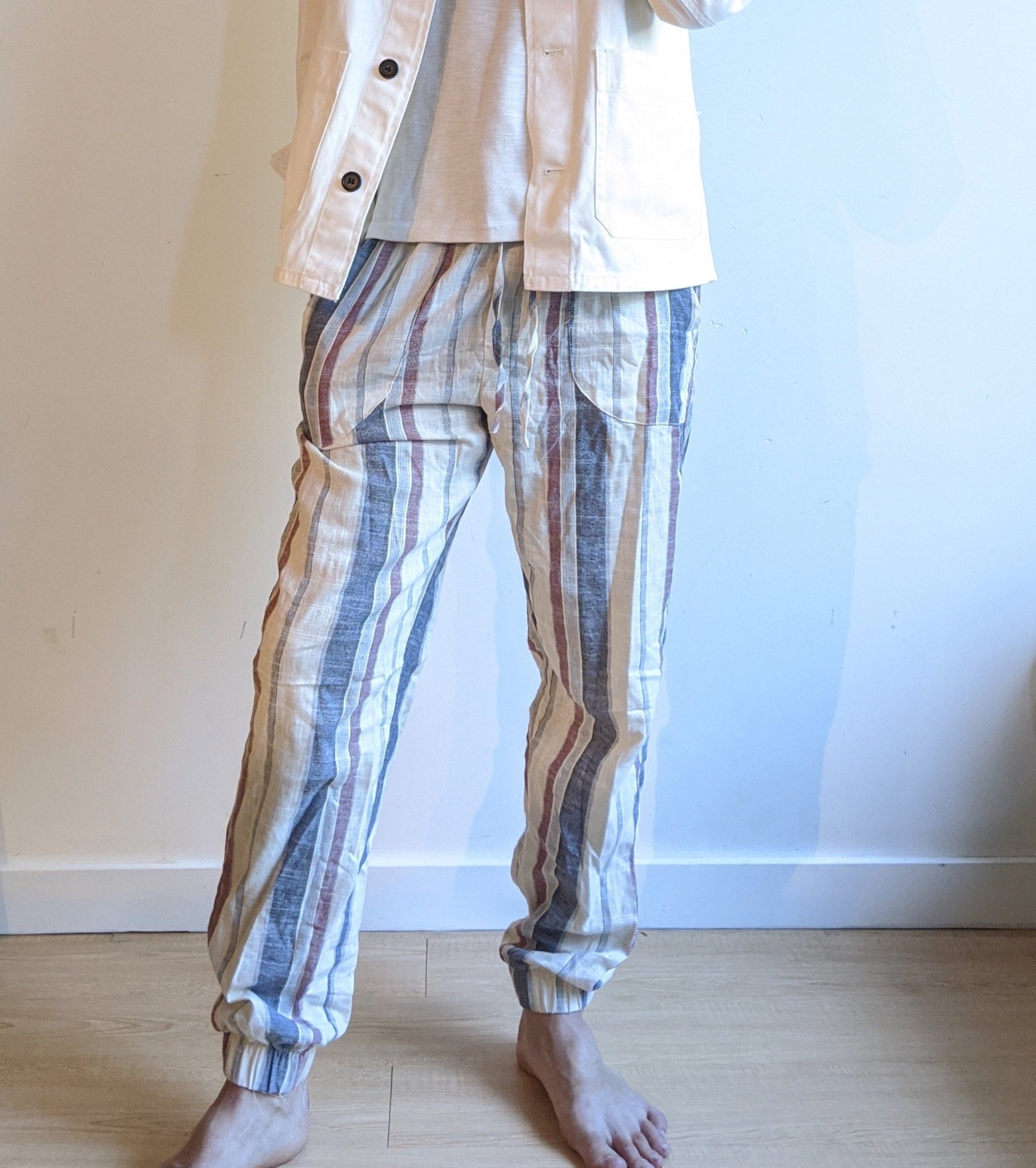 Stripe Pants Utility Fatigue Style Cotton Men Retro 70s