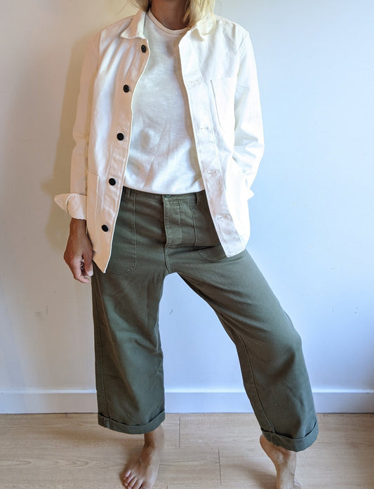 Chore Jacket Vintage Ecru White Unisex Cotton