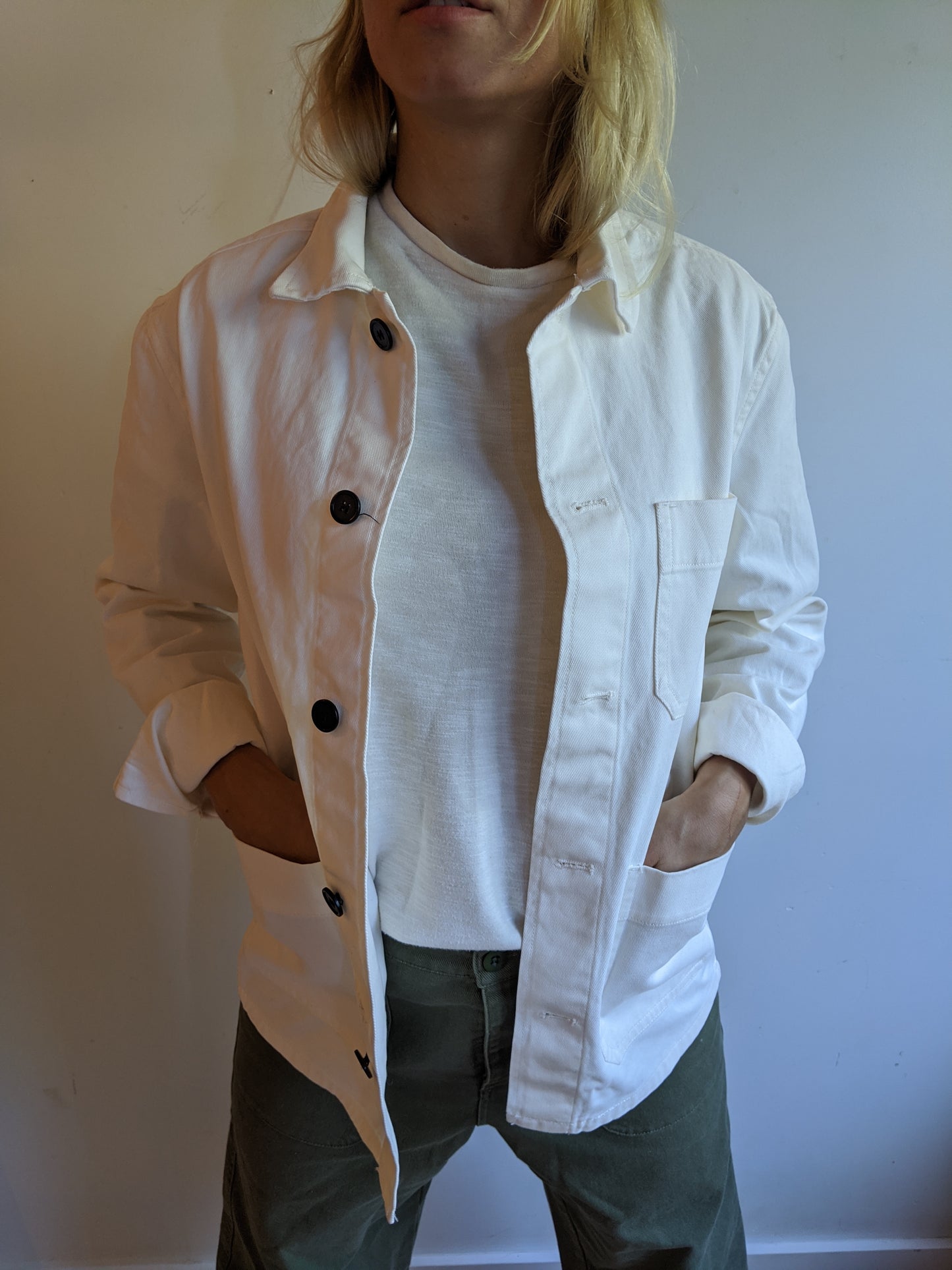 Chore Jacket Vintage Ecru White Unisex Cotton