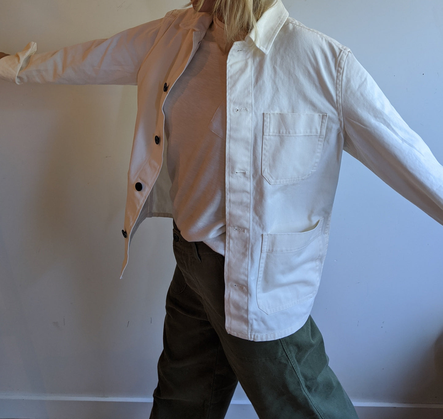 Chore Jacket Vintage Ecru White Unisex Cotton